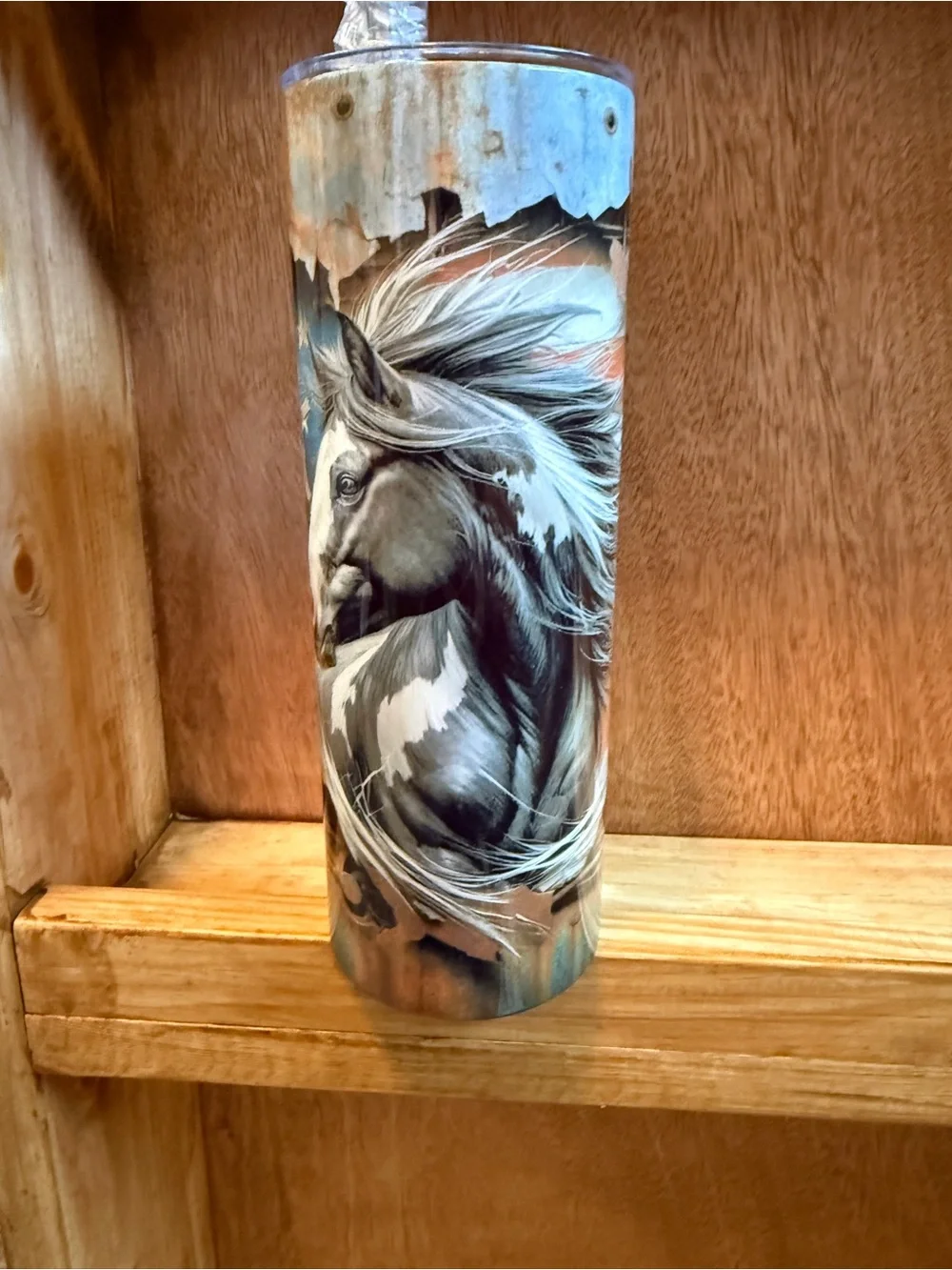 Horse Portrait Stainless Tumbler - Teal and Brown